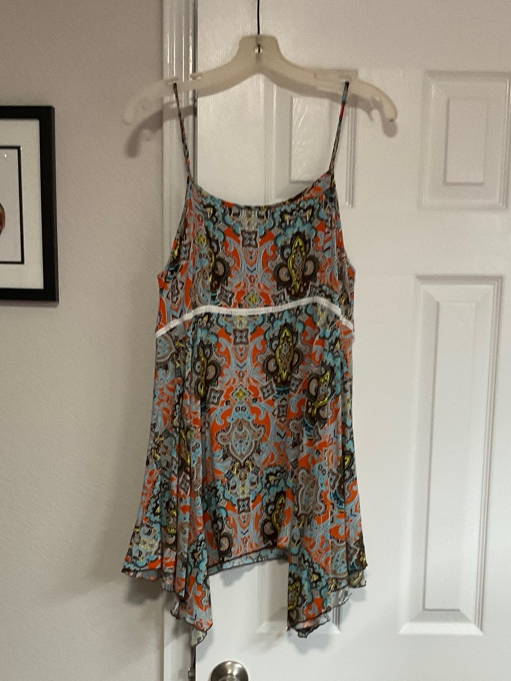 Paisley Print Spaghetti Strap Cami Tank - Orange & Blue